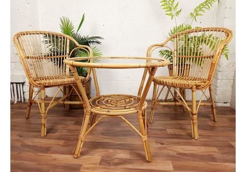 Vintage 60's Bamboo Chairs & Table Set Franco Albini Style Mid Century Cane Tiki