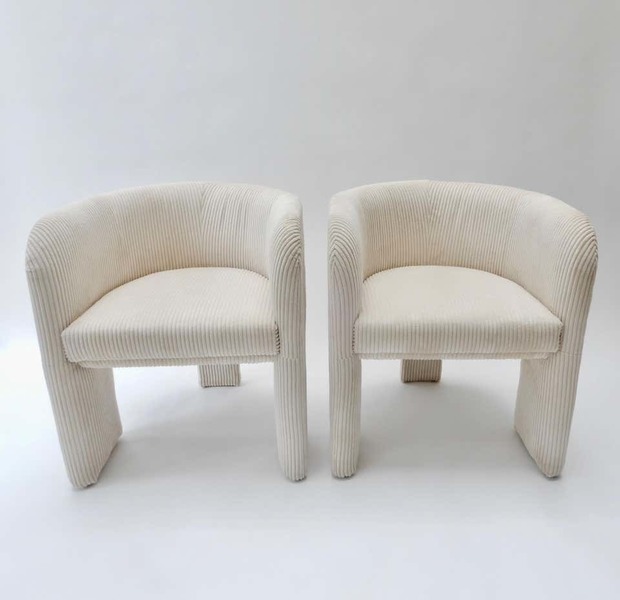 Pair Of Italian Off White Velvet Corduroy Armchairs, 1970s Vinterior