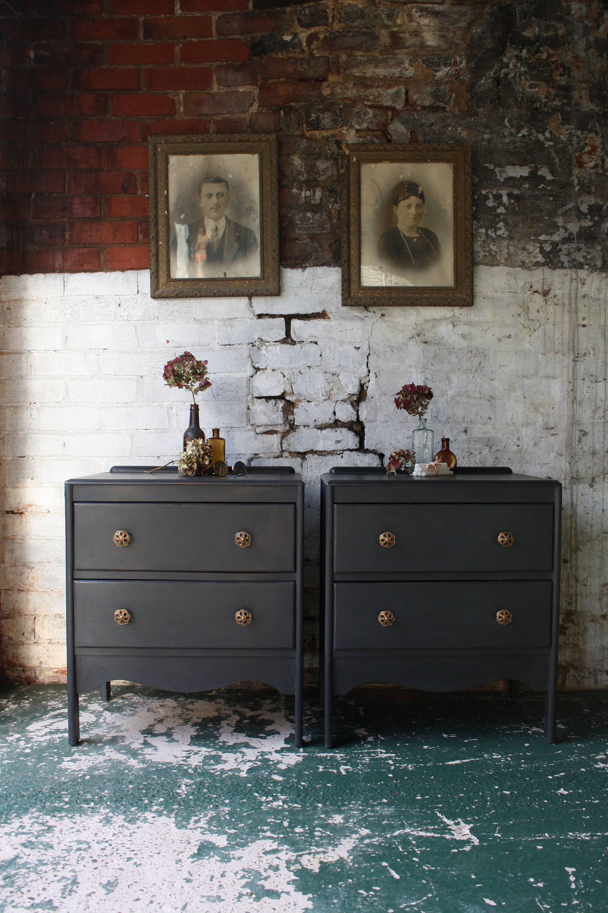 Matching Pair Of Vintage Two Drawer Chest Of Drawers Or Bedside