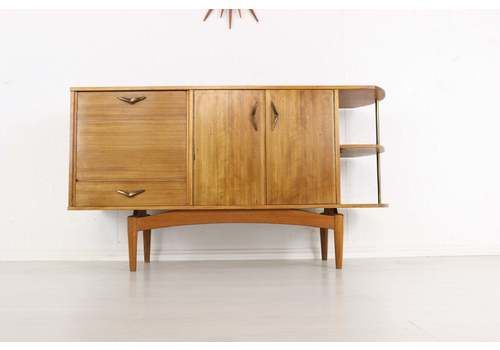 Mid Century Danish Style Sideboard Cabinet Walnut With Open Display Retro Vintage Storage Furniture Unusual Model