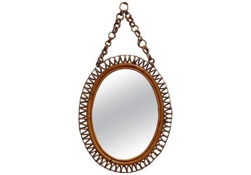 Italian Oval Shaped Rattan And Bamboo Wall Mirror (Circa 1960s)