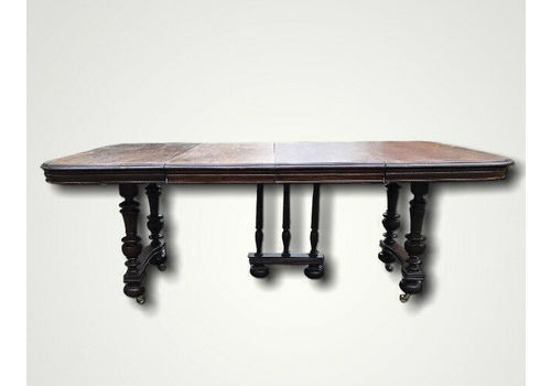 Large Antique Oak French Country Extending Dining Table   Two Leaves Seats 8 10