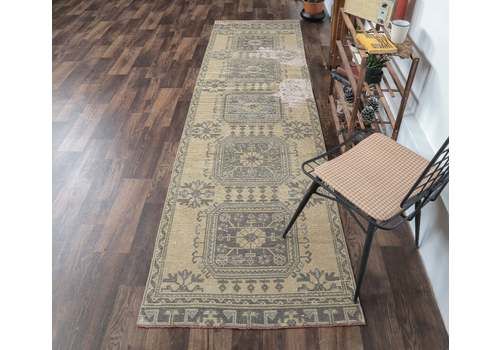Turkish Runner, Oushak Handmade Wool Rug, Beige Tan Hallway Rugs, Farmhouse Decor, Folk Art, Anatolian