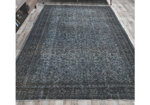 Turkish Vintage Black Blue Floral Area Rug, Oushak Handmade Wool Carpet, Farmhouse Decor, One Of A Kind, Made In Anatolia