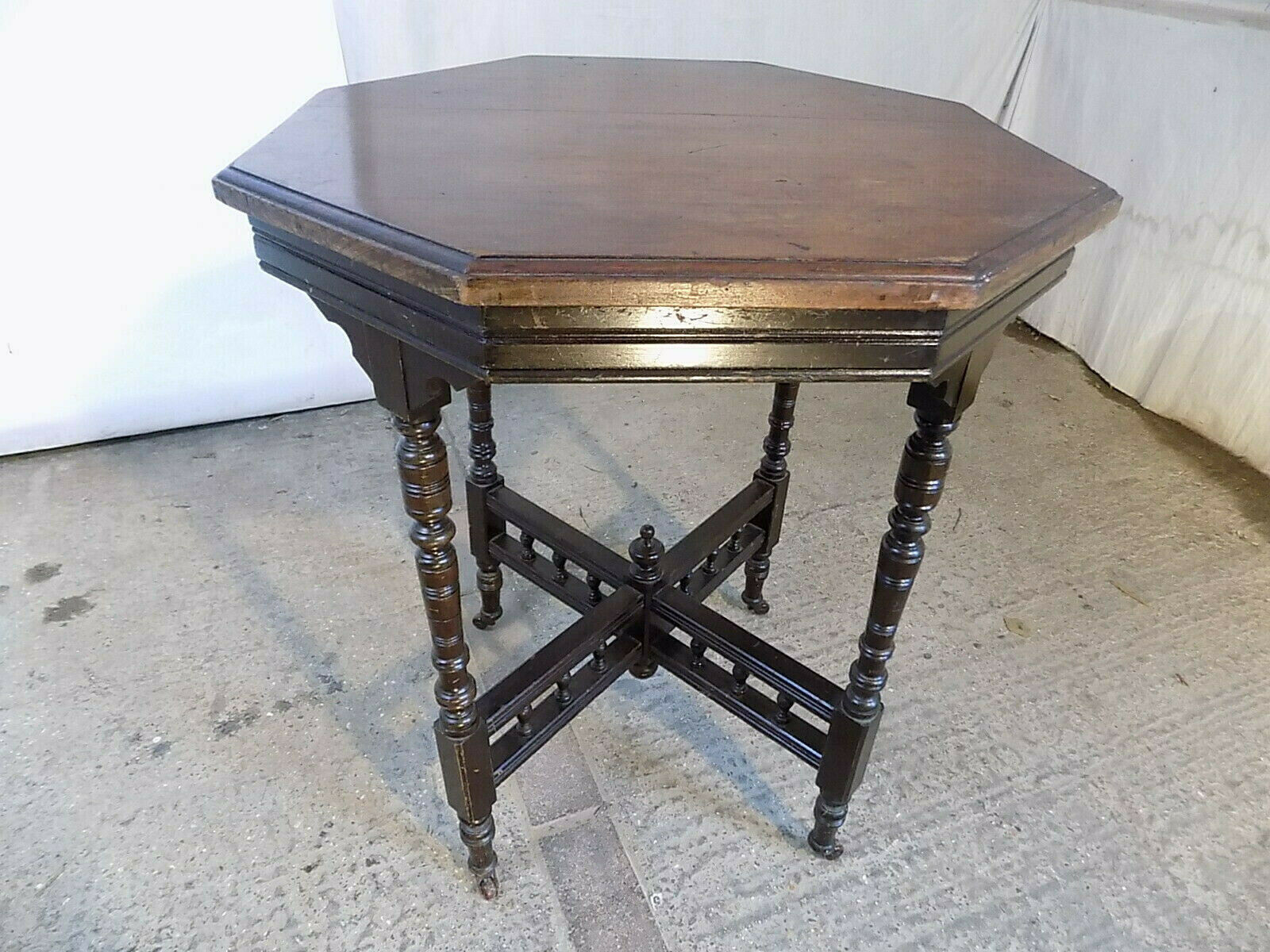 Antique Edwardian Mahogany Octagonal Side Table End Hall Table Turned Legs Side Vinterior