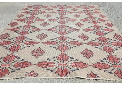 Oushak Tribal Rug, Modern Home Decor Rug, Wool Carpet Rug, Rare Handmade Rug, Area Rug, Distressed Vintage Rug, White Red Home Decor. 6x9 Ft