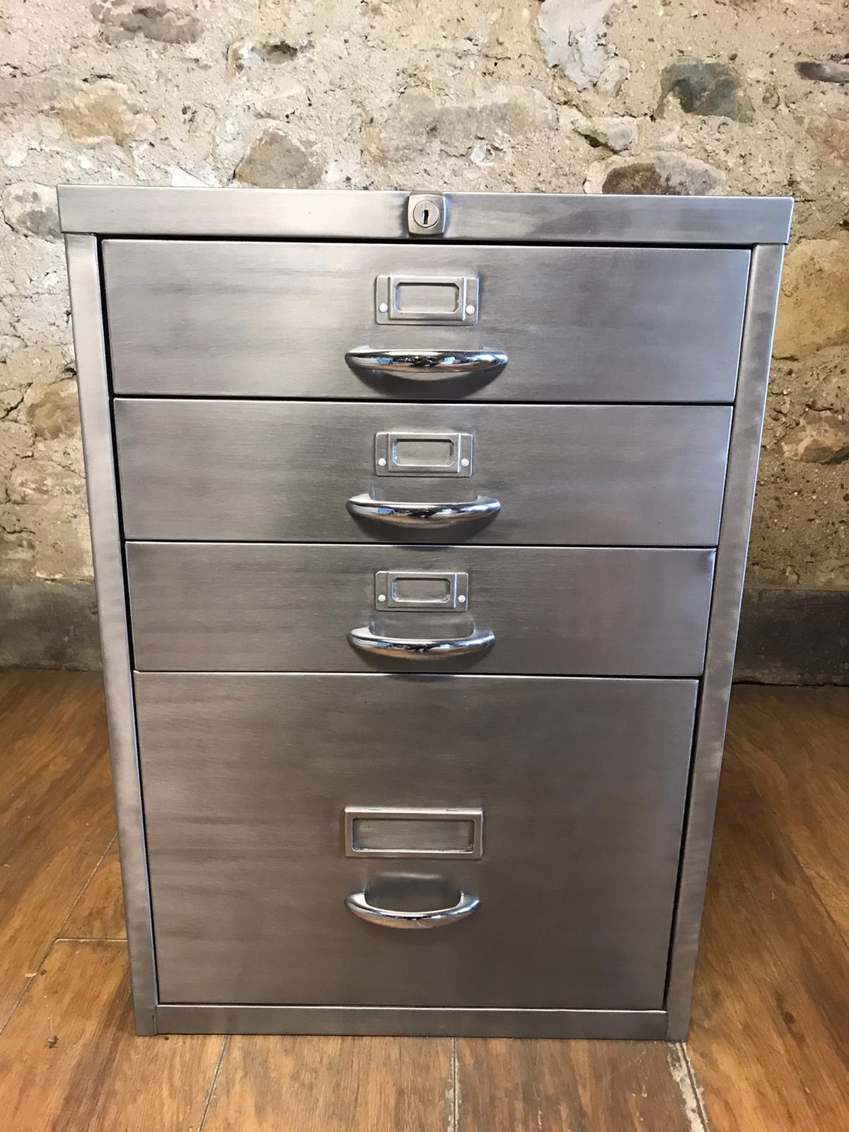 Vintage Industrial Stripped Metal Filing Cabinet 4 Drawer Vinterior