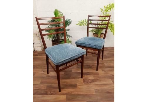 Pair Of Vintage Meredew Teak & Blue Dining Chairs Mid Century Danish Style Retro