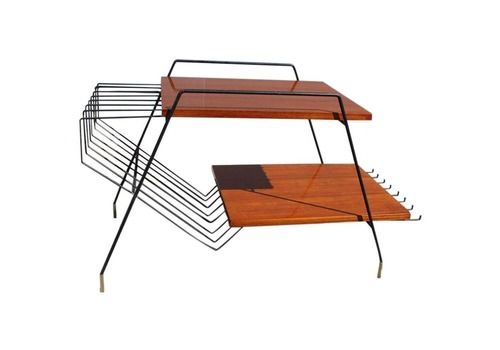 Minimalist Midcentury Table Coffee Rectangular Teak Iron Brass 1950s Isa Home