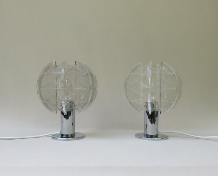 Small Table Lamps By Paul Secon For Sompex, Space Age, Plexiglass, Chrome Plated, Set Of 2 photo furniture