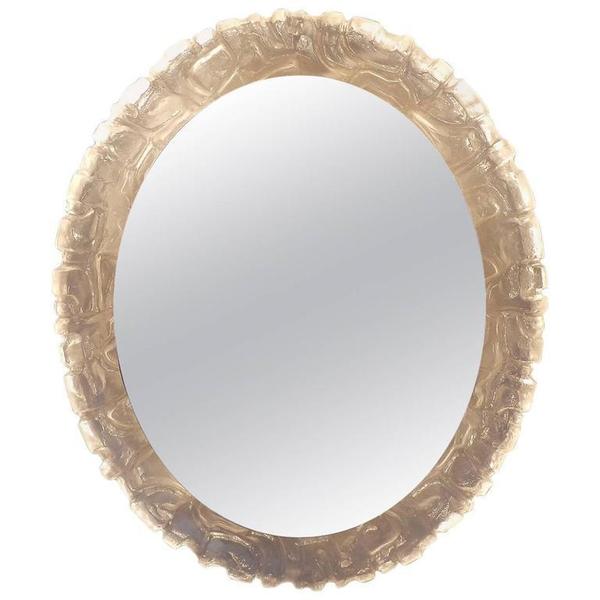 Mid Century German Illuminated Wall Mirror And Light By Erco Lucite Large Oval