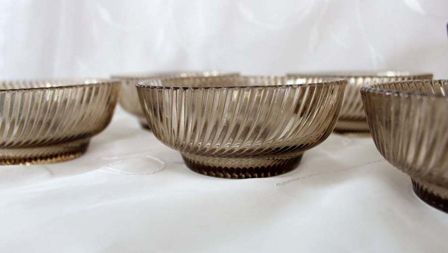 Vintage French Smoked Glass Serving Bowl Set, 1 Large Bowl ...