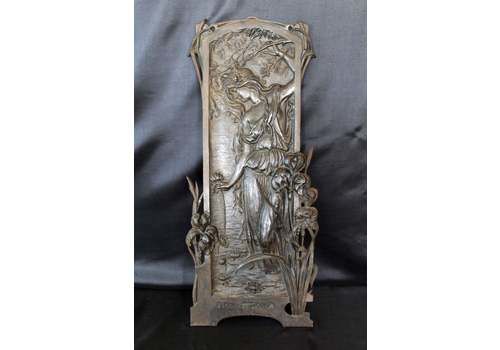 Reserved For J   Tall Art Nouveau Musterschutz Cast Iron Plaque, Elisabeth Sonrel Romantic Decor, Relief Design, Fleurs Des Eaux, Iris