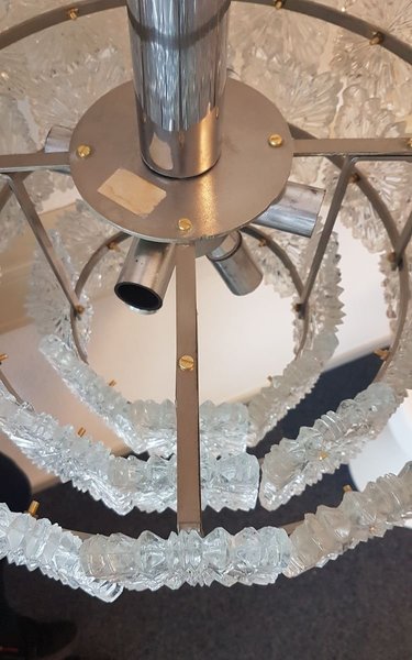 Mid Century Etched Rectangular Glass Tile 3 Tier Chandelier From Kinkeldey, 1960s photo for sale