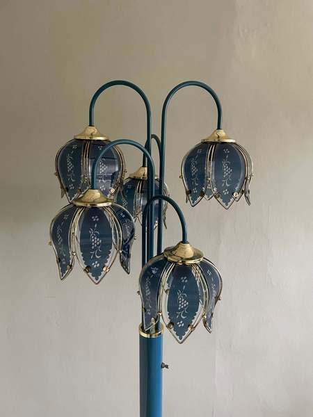 Genuine Mid Century Blue Hollywood Regency Lotus Flower Floor Lamp ...