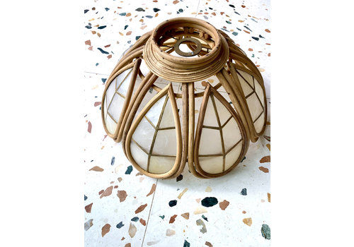 Vintage Bamboo/Bentwood Framed Capiz Shell Lampshade