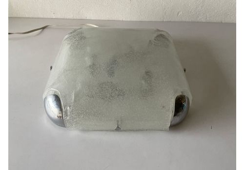 Outstanding Ice Glass Square Flush Mount Ceiling Or Wall Lamp By Kaiser Leuchten, 1960s, Germany