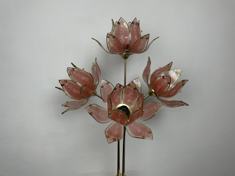 Mid Century Modern Vintage Hollywood Regency Pink Glass Lotus Flower