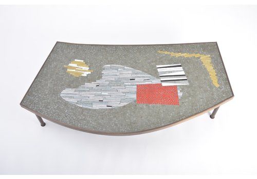 Large Mid Century Brass & Mosaic Coffee Table By Berthold Müller Oerlinghausen