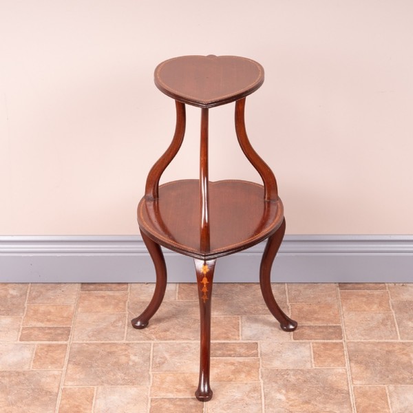 Inlaid Heart Shaped Two Tier Mahogany Occasional Table photo furniture
