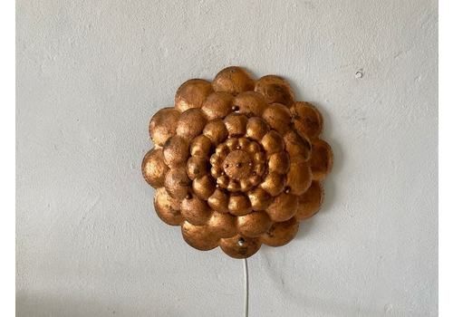 Copper Handcrafted Metal Flower Shaped Single Sconce Or Flush Mount Ceiling, 1950s