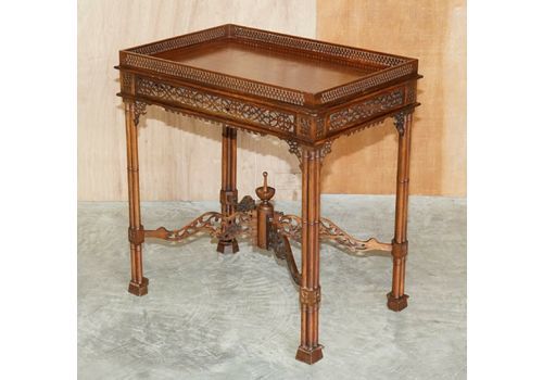 19th Century Thomas Chippendale Fret Work Carved Silver Tea Occasional Table