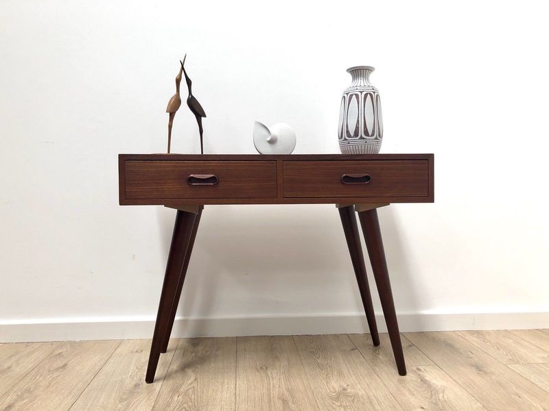 Mid Century Vintage Danish Teak Low Console Side Table With