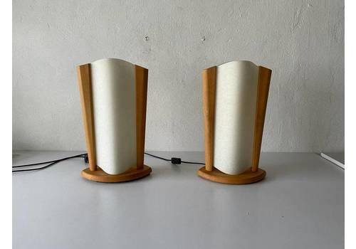 Plastic Paper And Wood Frame Pair Of Table Lamps By Domus 1980s Italy