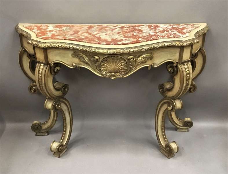 C19th Rococo Cream And Gilt Decorated Console Table photo furniture