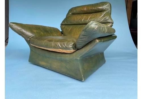 1970s Futuristic Italian Green Leather Armchair