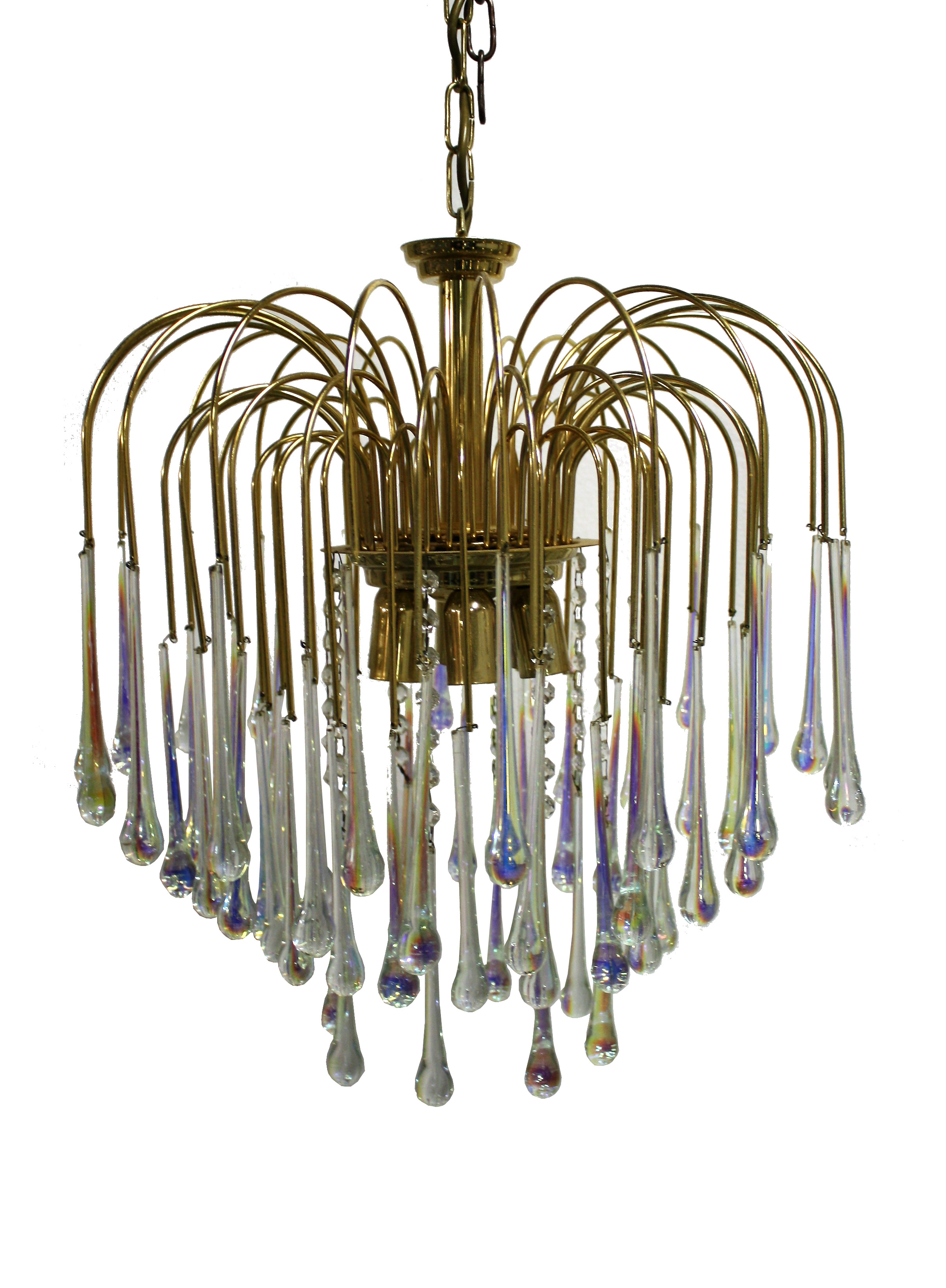 Vintage Brass Teardrop Chandelier with Crystal Murano Glass Vintage Brass Teardrop Chandelier with Crystal Murano Glass