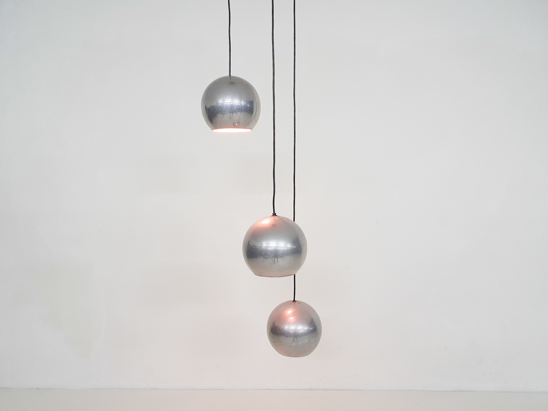 Set Of Three Metal Globes Light, The Netherlands 1960's photo furniture