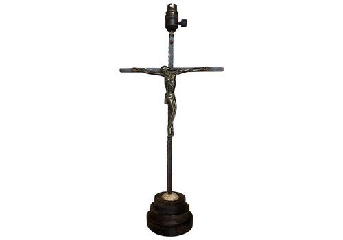 Antique French Bronze Crucifix Lamp