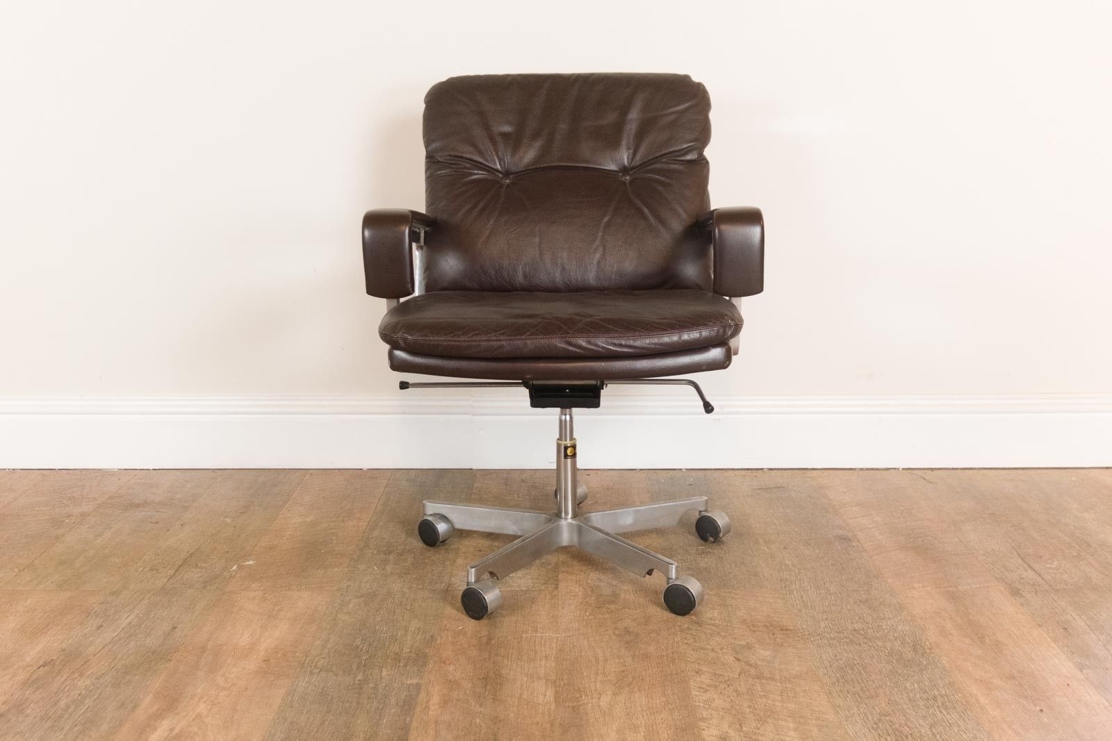 vintage retro verco brown leather and chrome desk chair vinterior