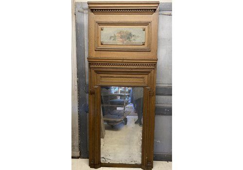 Large French Antique Original Trumeau Hand Painted Panel Floor Dressing Mirror