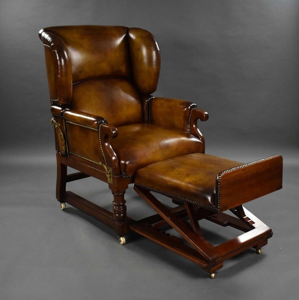 19th Century Victorian Hand Dyed Leather Reclining Chair By Foota