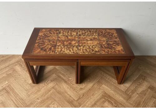 Danish Style Vintage Tile Topped Nest Of 3 Coffee Side Tables