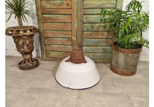 Vintage Industrial Large Cast Iron Enamel Factory Light Shade Hanging Pendant