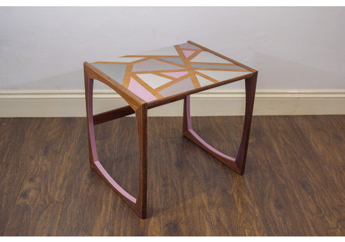 Midcentury G Plan Quadrille Nest Of Tables Pink Geometric Handpainted Design (Large)