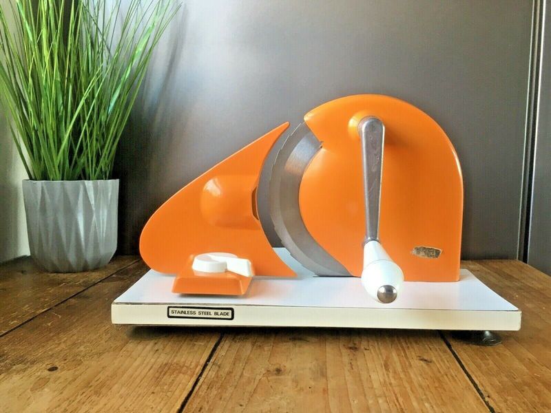 Vintage 60's Bright Orange Geka Meat Bread Slicer Retro Mid Century
