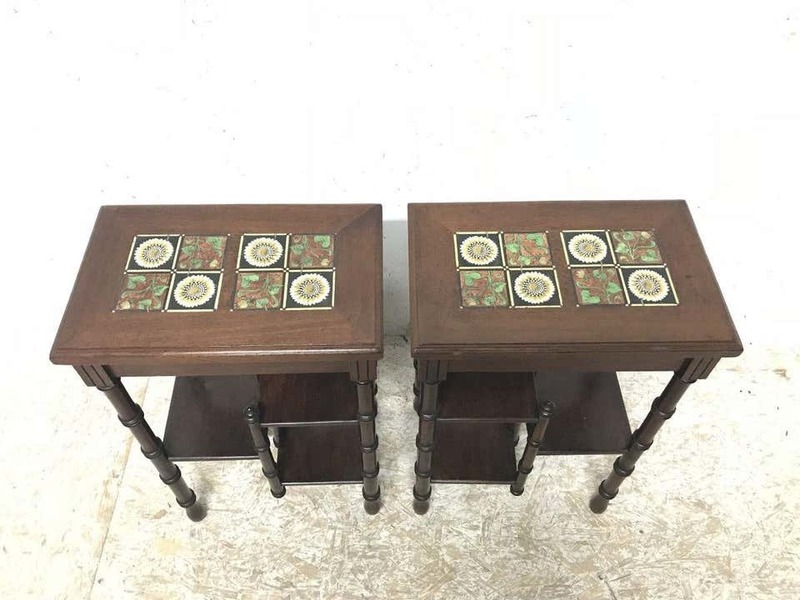 Thomas Jeckyll. A Pair Of Anglo Japanese Side Tables Inset With Sunflower Tiles photo furniture