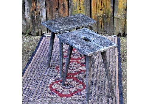 Antique Vintage Rustic Handmade Farmhouse Black Wooden Stool