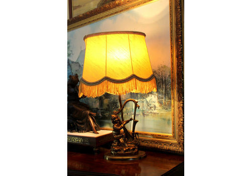 Antique French Vintage Solid Bronze Famous Math Moreau 19th Gilded Bronze Lamp