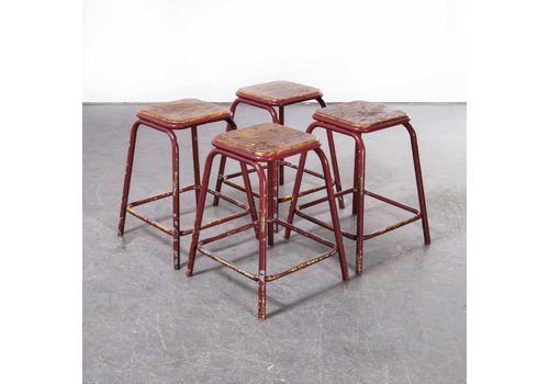 1950?S Mullca Industrial French Stacking Red Stools – Set Of Four