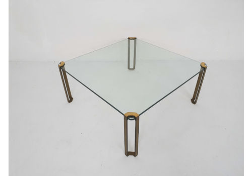 Peter Ghyczy For Ghyczy Brass And Glass Square Coffee Table, 1970
