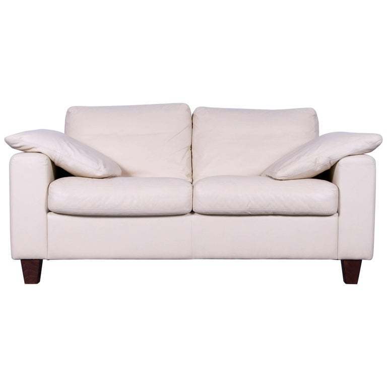Machalke Designer Off White Leather Sofa Two Seat Couch Machalke Designer Off White Leather Sofa Two Seat Couch