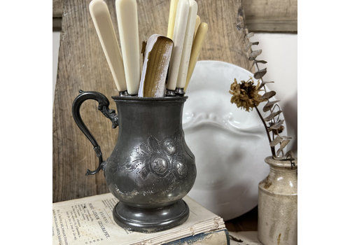 Stunning Victorian Pewter Tankard   Floral Design