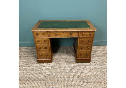 Victorian Golden Oak Antique Pedestal Desk