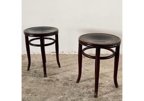 Pair Of Antique Bentwood Bistro Thonet Style Stools