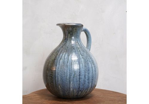 Roger Guerin Large Pottery Ceramic Blue Glazed Pitcher Jug